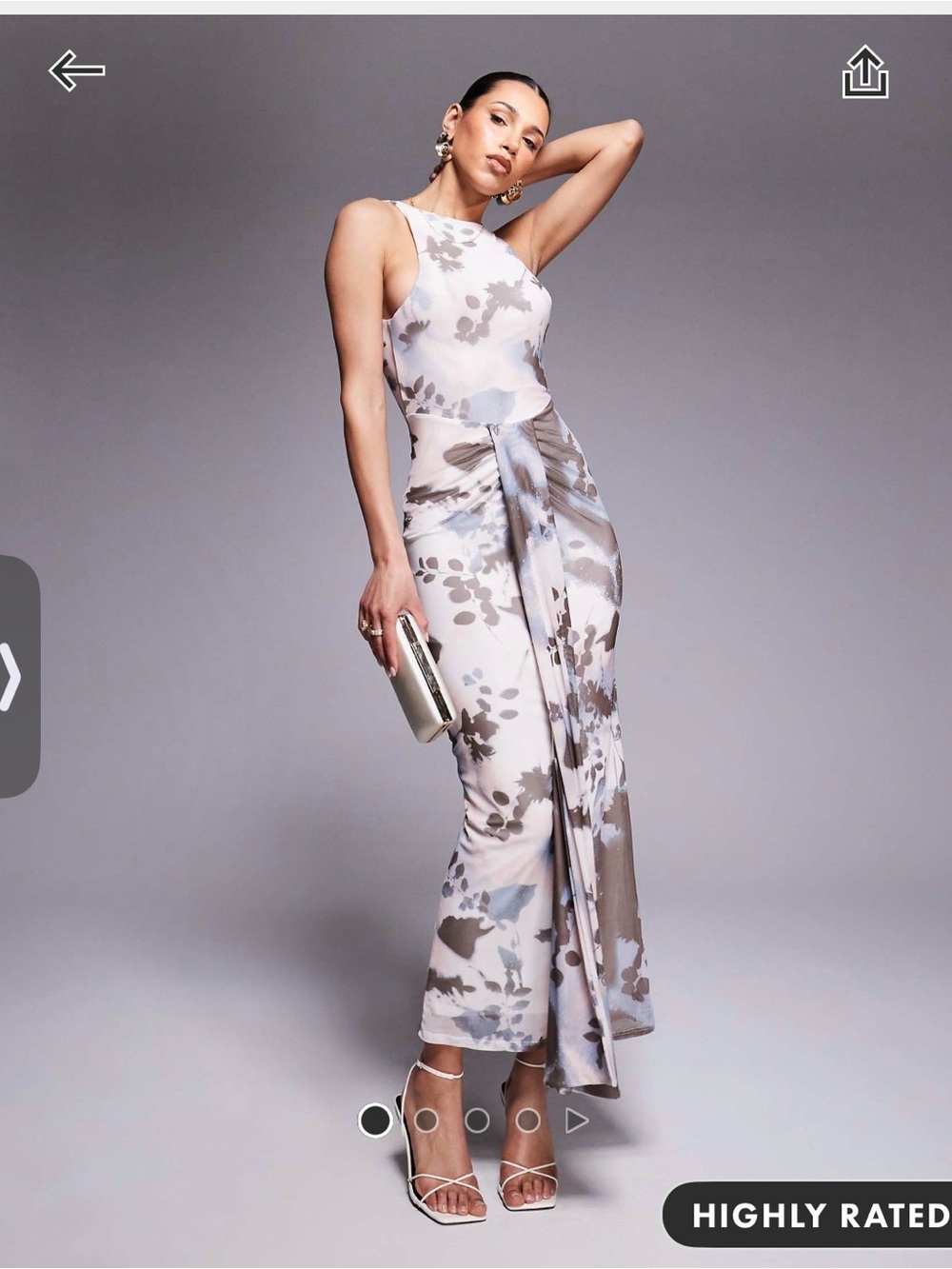 ASOS Floral Halter Maxi Dress in Light Gray and Taupe